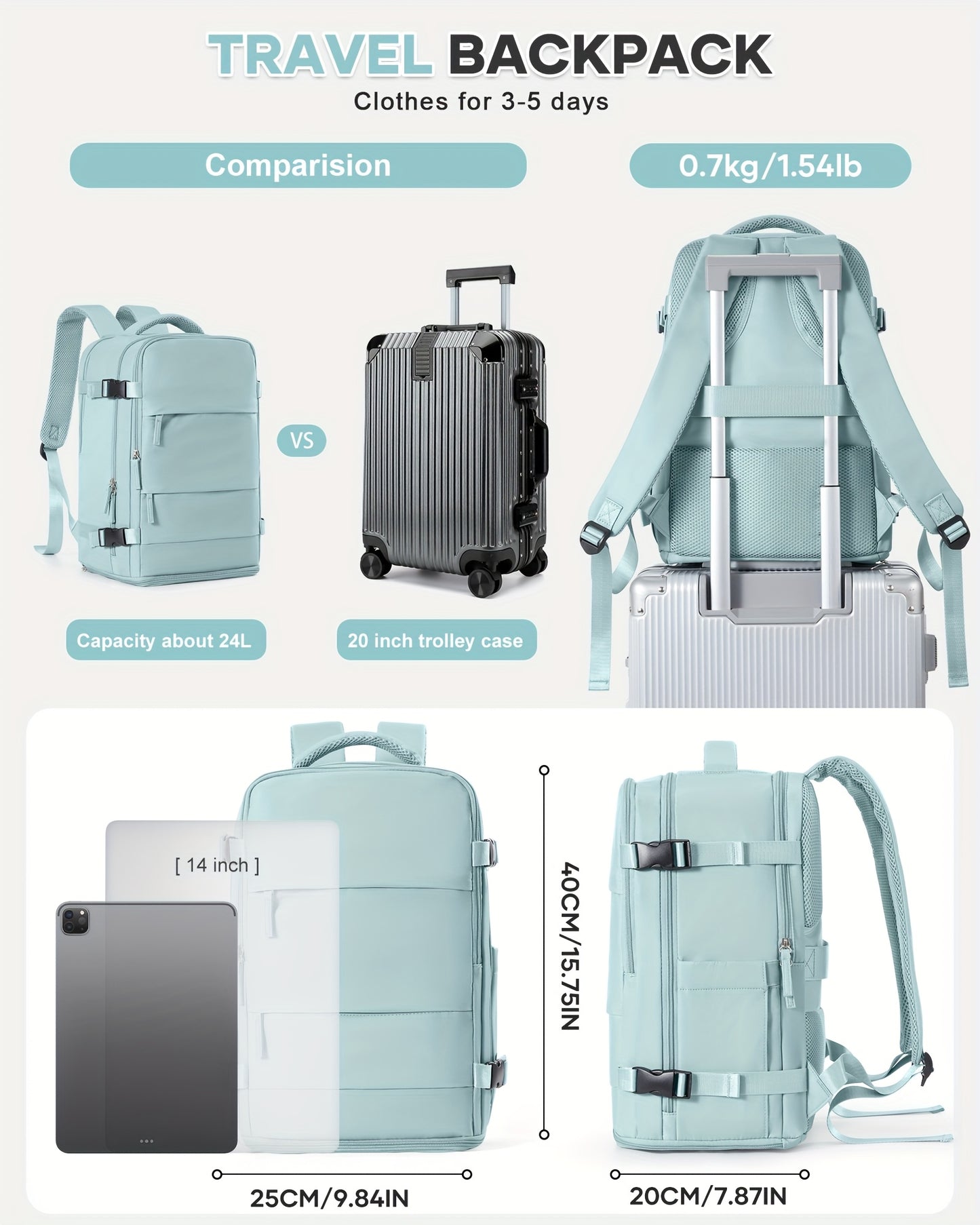 Rugtas Lichtgewicht - Handbagage met Schoenenvak & Grote Capaciteit”