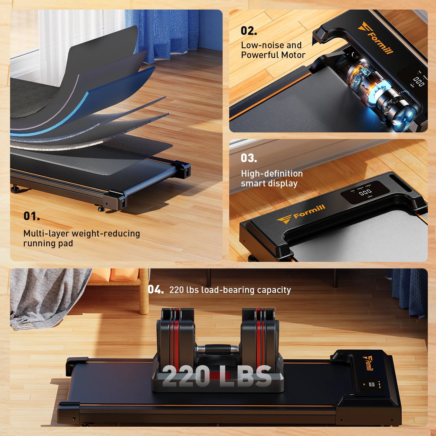 Formill Treadmill for Home Fitness – EU Warehouse | 3 Styles | Foldable, Incline & Handrail | Low Noise & Shock Absorption